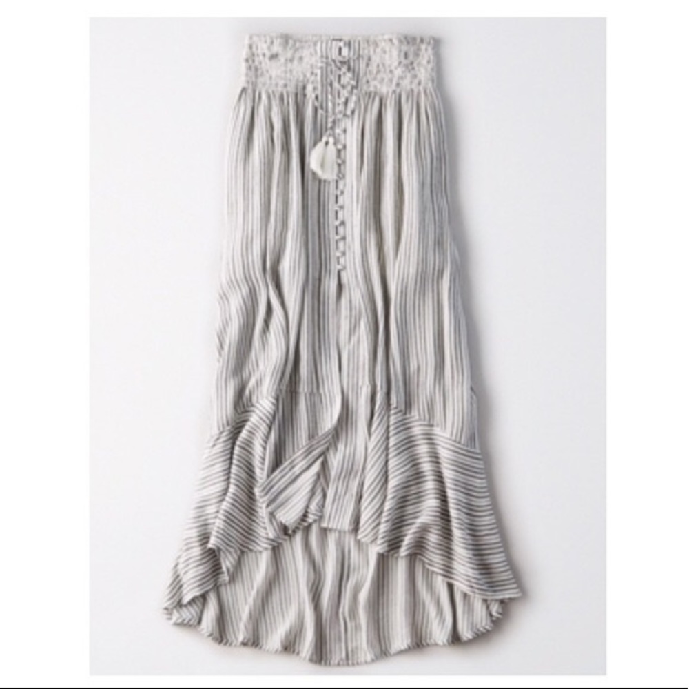 AE Striped High-Waisted Midi Skirt